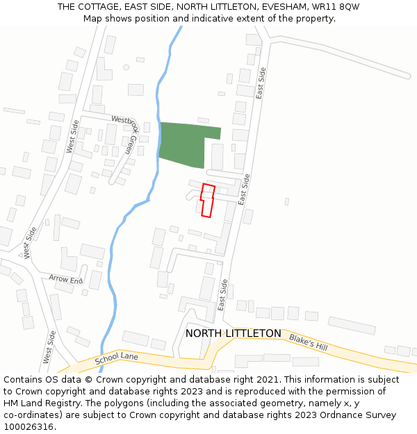 THE COTTAGE, EAST SIDE, NORTH LITTLETON, EVESHAM, WR11 8QW: Location map and indicative extent of plot