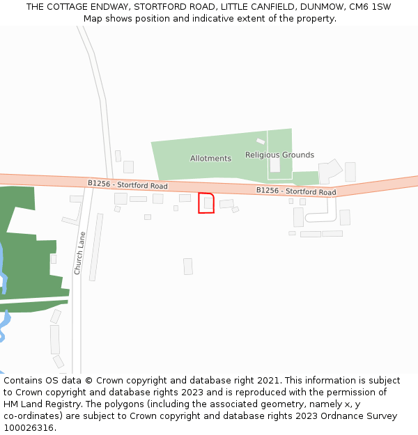 THE COTTAGE ENDWAY, STORTFORD ROAD, LITTLE CANFIELD, DUNMOW, CM6 1SW: Location map and indicative extent of plot