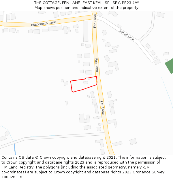 THE COTTAGE, FEN LANE, EAST KEAL, SPILSBY, PE23 4AY: Location map and indicative extent of plot