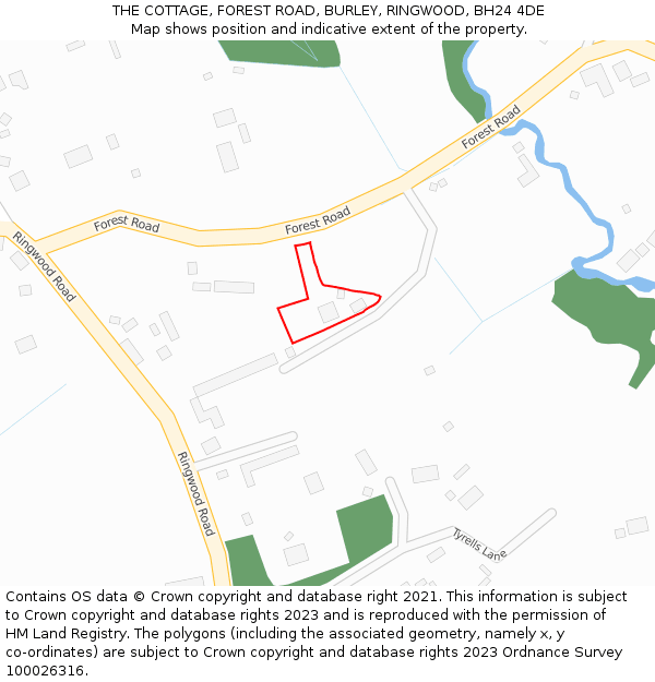 THE COTTAGE, FOREST ROAD, BURLEY, RINGWOOD, BH24 4DE: Location map and indicative extent of plot