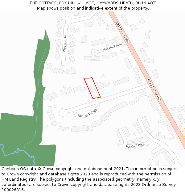 THE COTTAGE, FOX HILL VILLAGE, HAYWARDS HEATH, RH16 4QZ: Location map and indicative extent of plot