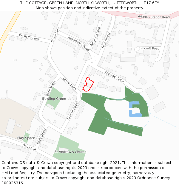 THE COTTAGE, GREEN LANE, NORTH KILWORTH, LUTTERWORTH, LE17 6EY: Location map and indicative extent of plot