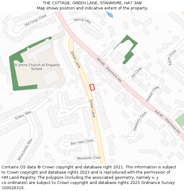 THE COTTAGE, GREEN LANE, STANMORE, HA7 3AB: Location map and indicative extent of plot
