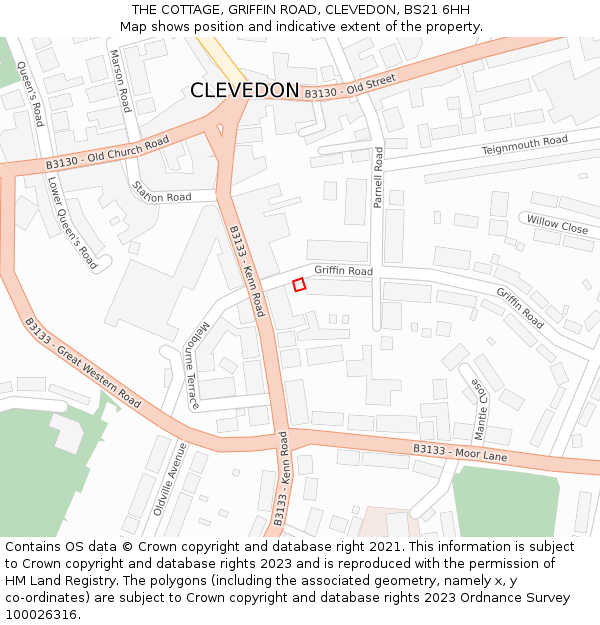 THE COTTAGE, GRIFFIN ROAD, CLEVEDON, BS21 6HH: Location map and indicative extent of plot