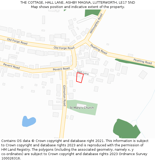 THE COTTAGE, HALL LANE, ASHBY MAGNA, LUTTERWORTH, LE17 5ND: Location map and indicative extent of plot