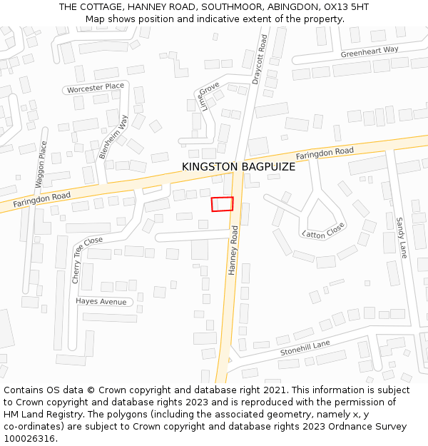 THE COTTAGE, HANNEY ROAD, SOUTHMOOR, ABINGDON, OX13 5HT: Location map and indicative extent of plot