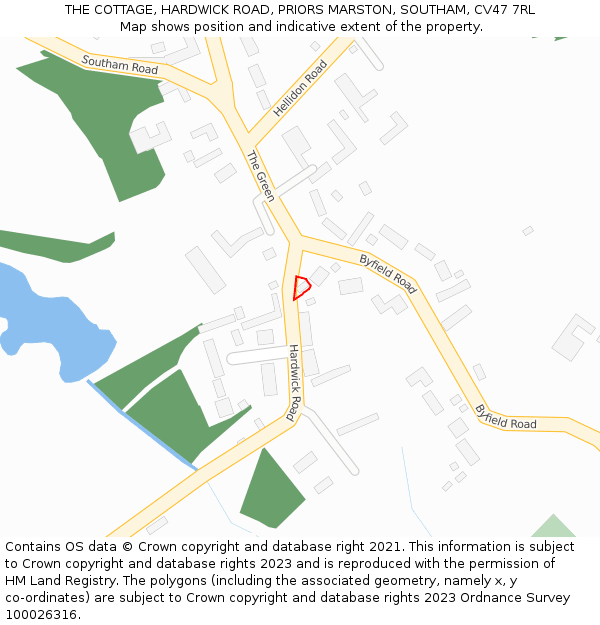 THE COTTAGE, HARDWICK ROAD, PRIORS MARSTON, SOUTHAM, CV47 7RL: Location map and indicative extent of plot