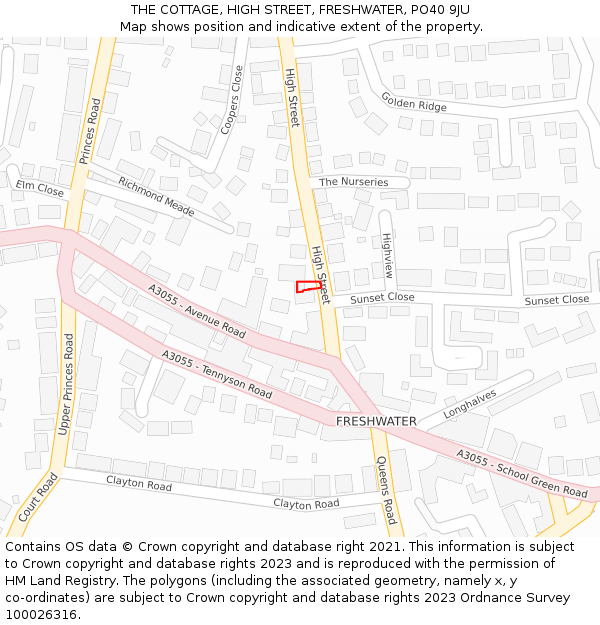 THE COTTAGE, HIGH STREET, FRESHWATER, PO40 9JU: Location map and indicative extent of plot