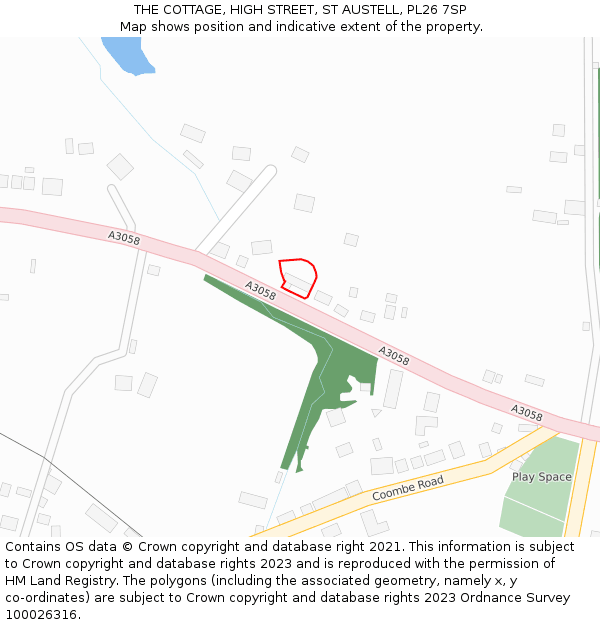 THE COTTAGE, HIGH STREET, ST AUSTELL, PL26 7SP: Location map and indicative extent of plot