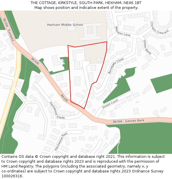 THE COTTAGE, KIRKSTYLE, SOUTH PARK, HEXHAM, NE46 1BT: Location map and indicative extent of plot