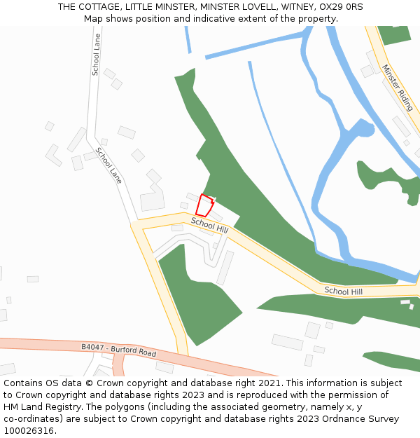 THE COTTAGE, LITTLE MINSTER, MINSTER LOVELL, WITNEY, OX29 0RS: Location map and indicative extent of plot