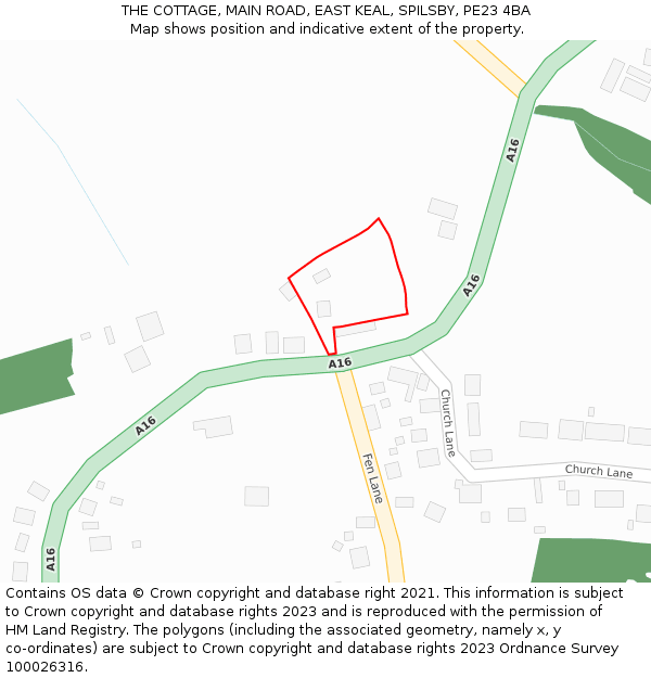 THE COTTAGE, MAIN ROAD, EAST KEAL, SPILSBY, PE23 4BA: Location map and indicative extent of plot