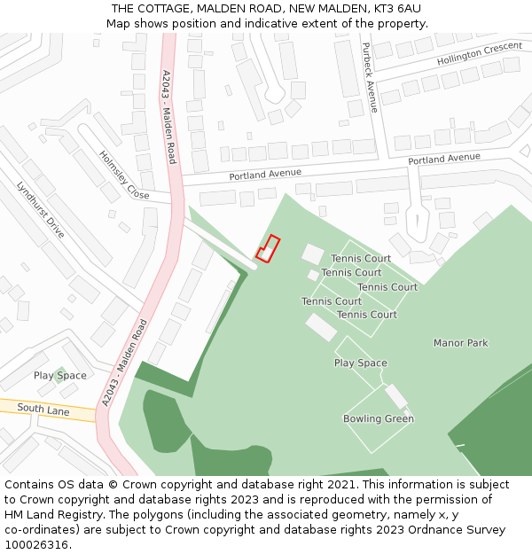 THE COTTAGE, MALDEN ROAD, NEW MALDEN, KT3 6AU: Location map and indicative extent of plot