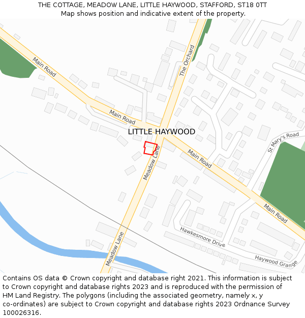 THE COTTAGE, MEADOW LANE, LITTLE HAYWOOD, STAFFORD, ST18 0TT: Location map and indicative extent of plot