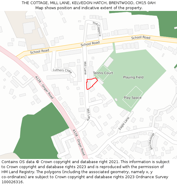 THE COTTAGE, MILL LANE, KELVEDON HATCH, BRENTWOOD, CM15 0AH: Location map and indicative extent of plot