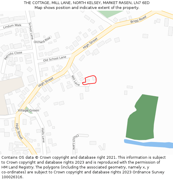 THE COTTAGE, MILL LANE, NORTH KELSEY, MARKET RASEN, LN7 6ED: Location map and indicative extent of plot