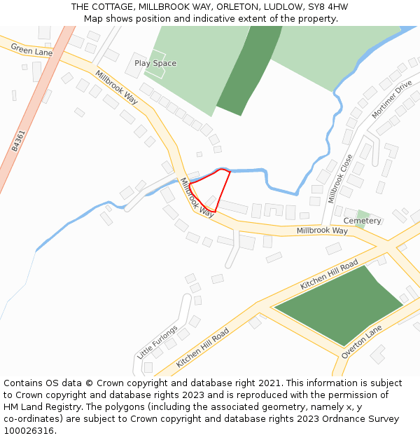 THE COTTAGE, MILLBROOK WAY, ORLETON, LUDLOW, SY8 4HW: Location map and indicative extent of plot