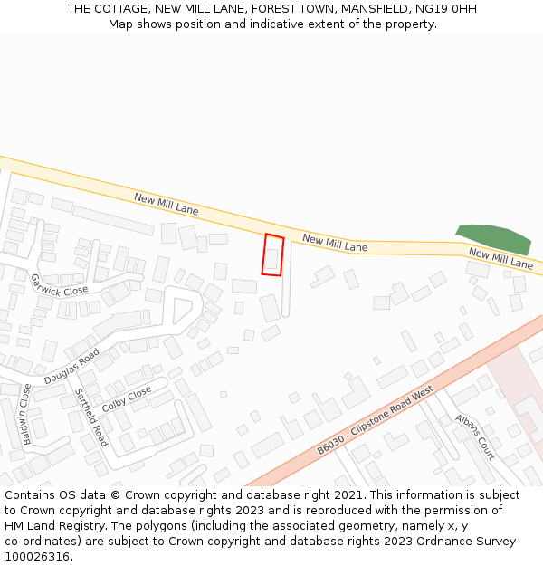 THE COTTAGE, NEW MILL LANE, FOREST TOWN, MANSFIELD, NG19 0HH: Location map and indicative extent of plot
