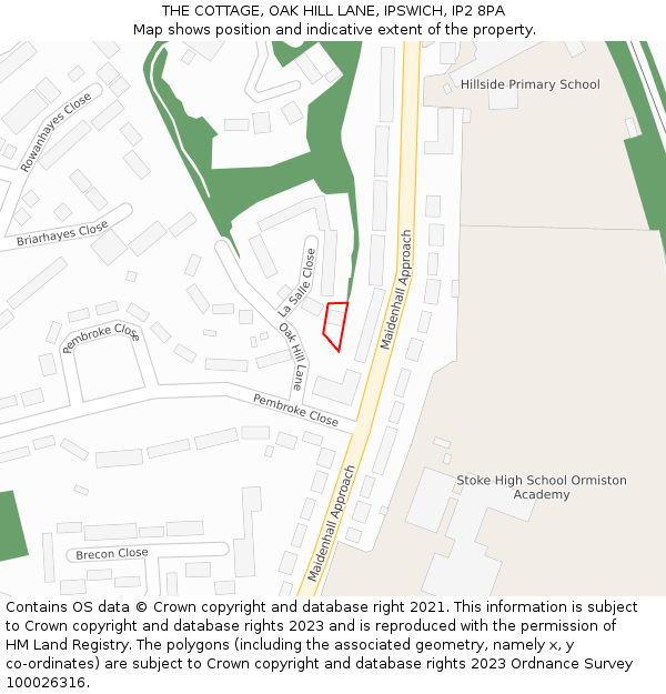 THE COTTAGE, OAK HILL LANE, IPSWICH, IP2 8PA: Location map and indicative extent of plot