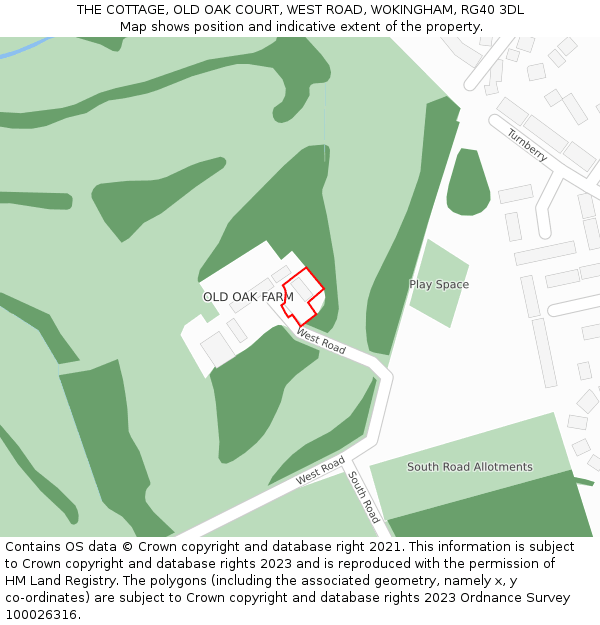 THE COTTAGE, OLD OAK COURT, WEST ROAD, WOKINGHAM, RG40 3DL: Location map and indicative extent of plot