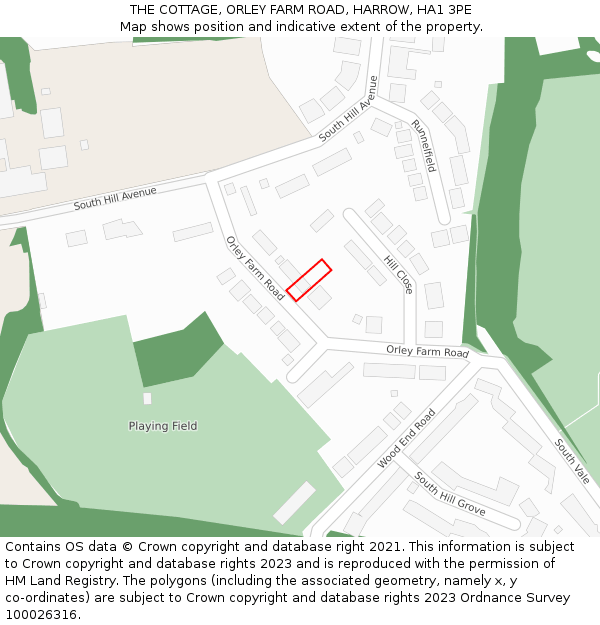 THE COTTAGE, ORLEY FARM ROAD, HARROW, HA1 3PE: Location map and indicative extent of plot