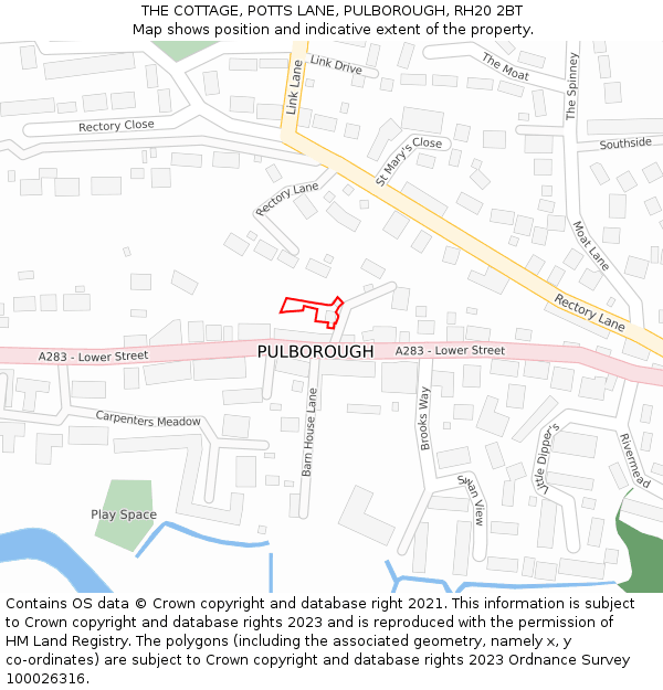 THE COTTAGE, POTTS LANE, PULBOROUGH, RH20 2BT: Location map and indicative extent of plot