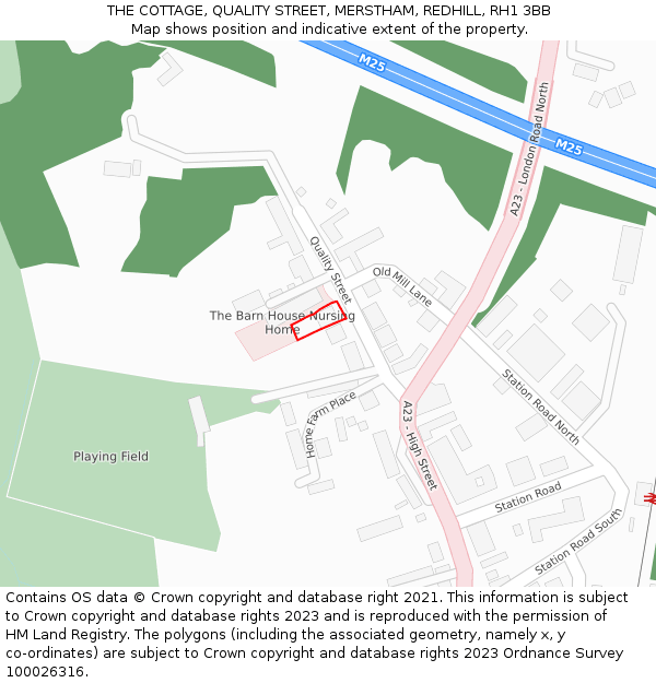 THE COTTAGE, QUALITY STREET, MERSTHAM, REDHILL, RH1 3BB: Location map and indicative extent of plot