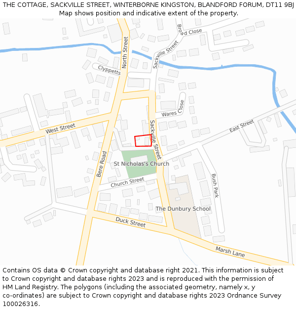 THE COTTAGE, SACKVILLE STREET, WINTERBORNE KINGSTON, BLANDFORD FORUM, DT11 9BJ: Location map and indicative extent of plot
