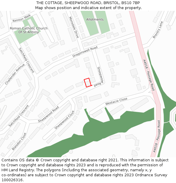 THE COTTAGE, SHEEPWOOD ROAD, BRISTOL, BS10 7BP: Location map and indicative extent of plot