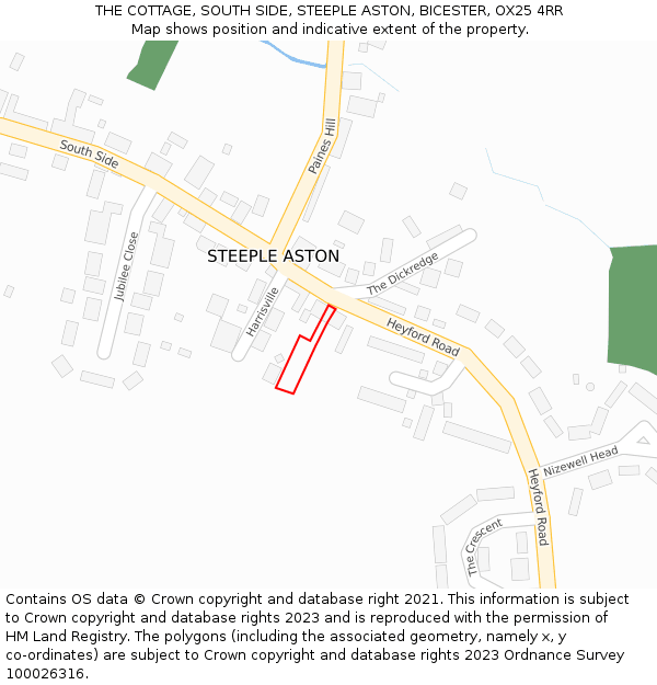 THE COTTAGE, SOUTH SIDE, STEEPLE ASTON, BICESTER, OX25 4RR: Location map and indicative extent of plot