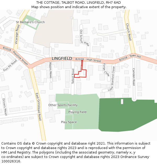 THE COTTAGE, TALBOT ROAD, LINGFIELD, RH7 6AD: Location map and indicative extent of plot