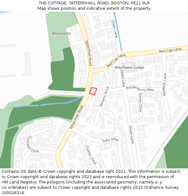 THE COTTAGE, TATTERSHALL ROAD, BOSTON, PE21 9LR: Location map and indicative extent of plot