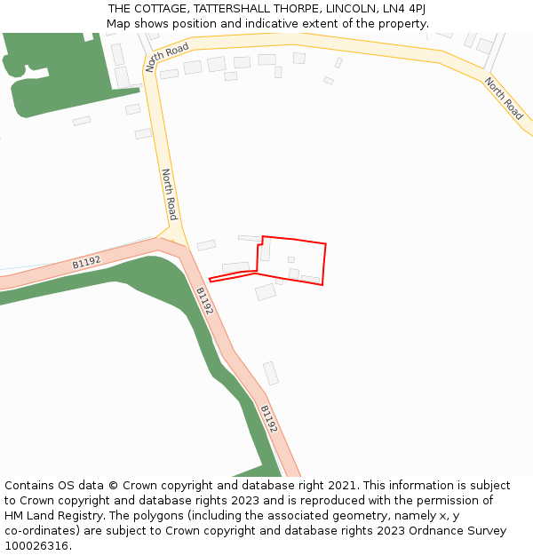 THE COTTAGE, TATTERSHALL THORPE, LINCOLN, LN4 4PJ: Location map and indicative extent of plot