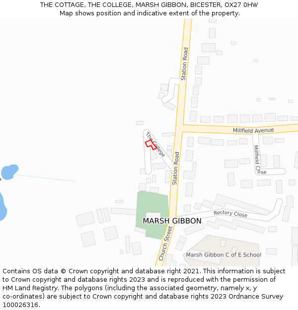 THE COTTAGE, THE COLLEGE, MARSH GIBBON, BICESTER, OX27 0HW: Location map and indicative extent of plot