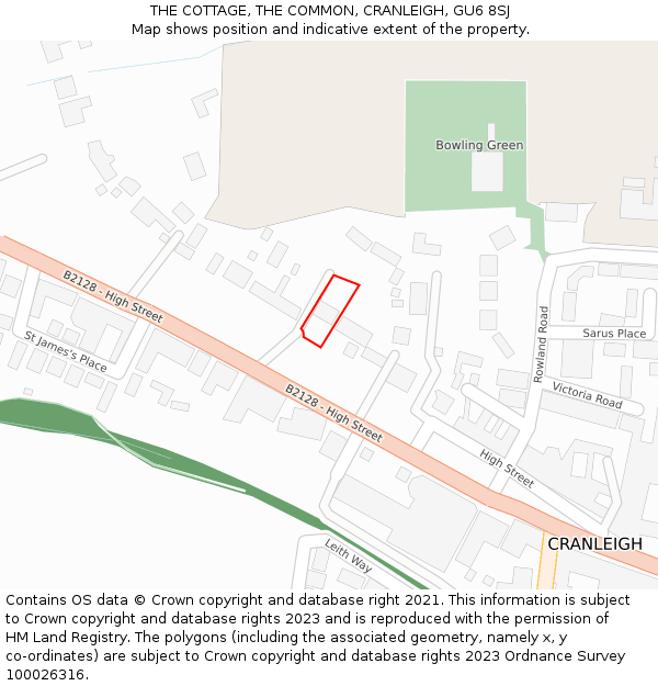 THE COTTAGE, THE COMMON, CRANLEIGH, GU6 8SJ: Location map and indicative extent of plot