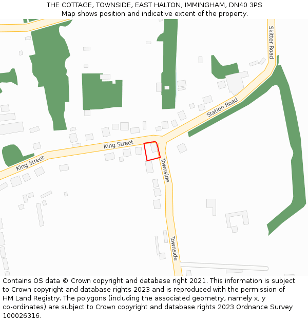 THE COTTAGE, TOWNSIDE, EAST HALTON, IMMINGHAM, DN40 3PS: Location map and indicative extent of plot