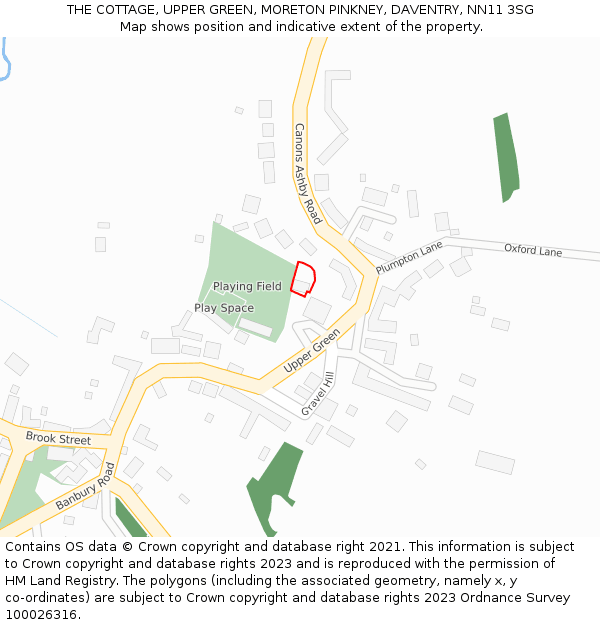 THE COTTAGE, UPPER GREEN, MORETON PINKNEY, DAVENTRY, NN11 3SG: Location map and indicative extent of plot