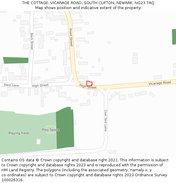 THE COTTAGE, VICARAGE ROAD, SOUTH CLIFTON, NEWARK, NG23 7AQ: Location map and indicative extent of plot