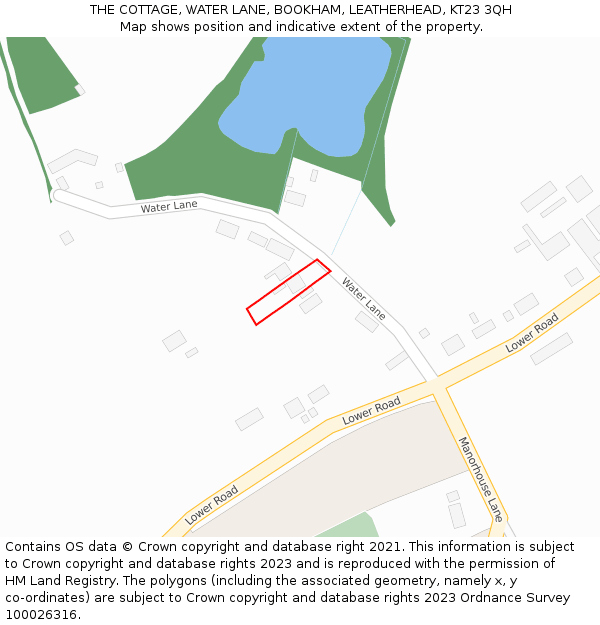 THE COTTAGE, WATER LANE, BOOKHAM, LEATHERHEAD, KT23 3QH: Location map and indicative extent of plot