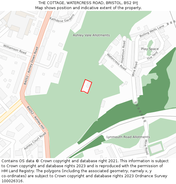 THE COTTAGE, WATERCRESS ROAD, BRISTOL, BS2 9YJ: Location map and indicative extent of plot