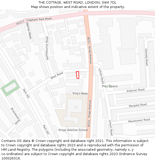 THE COTTAGE, WEST ROAD, LONDON, SW4 7DL: Location map and indicative extent of plot