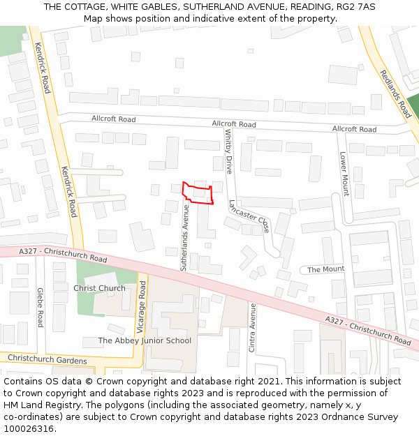 THE COTTAGE, WHITE GABLES, SUTHERLAND AVENUE, READING, RG2 7AS: Location map and indicative extent of plot