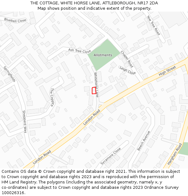 THE COTTAGE, WHITE HORSE LANE, ATTLEBOROUGH, NR17 2DA: Location map and indicative extent of plot