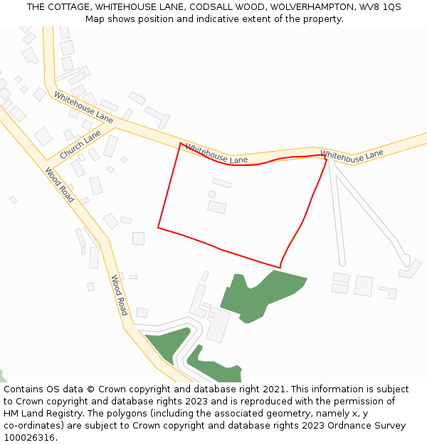 THE COTTAGE, WHITEHOUSE LANE, CODSALL WOOD, WOLVERHAMPTON, WV8 1QS: Location map and indicative extent of plot