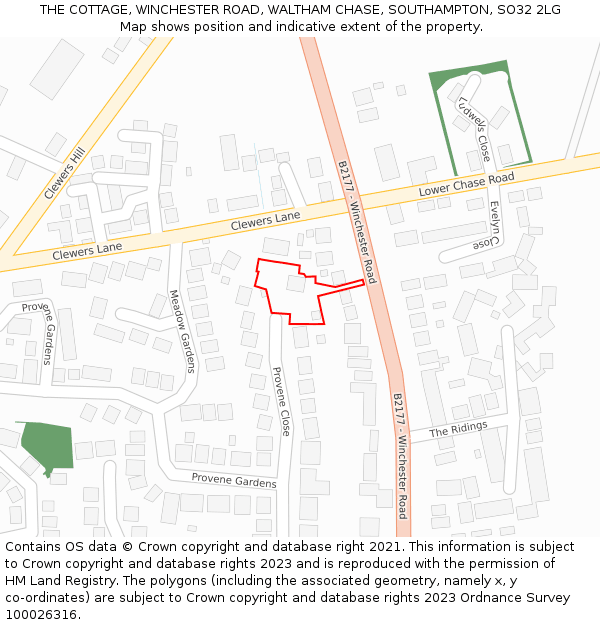 THE COTTAGE, WINCHESTER ROAD, WALTHAM CHASE, SOUTHAMPTON, SO32 2LG: Location map and indicative extent of plot