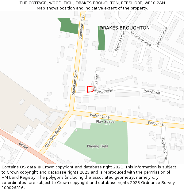 THE COTTAGE, WOODLEIGH, DRAKES BROUGHTON, PERSHORE, WR10 2AN: Location map and indicative extent of plot