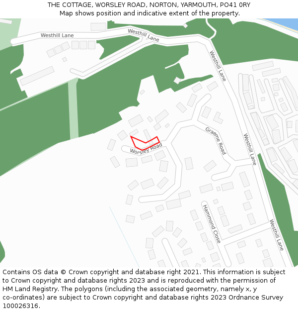 THE COTTAGE, WORSLEY ROAD, NORTON, YARMOUTH, PO41 0RY: Location map and indicative extent of plot
