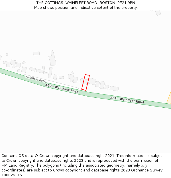 THE COTTINGS, WAINFLEET ROAD, BOSTON, PE21 9RN: Location map and indicative extent of plot