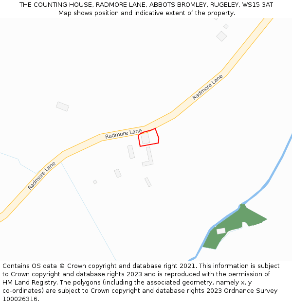 THE COUNTING HOUSE, RADMORE LANE, ABBOTS BROMLEY, RUGELEY, WS15 3AT: Location map and indicative extent of plot