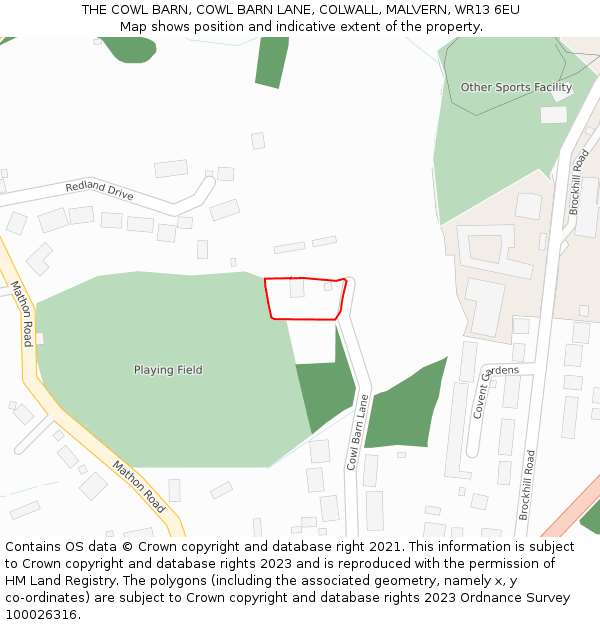 THE COWL BARN, COWL BARN LANE, COLWALL, MALVERN, WR13 6EU: Location map and indicative extent of plot